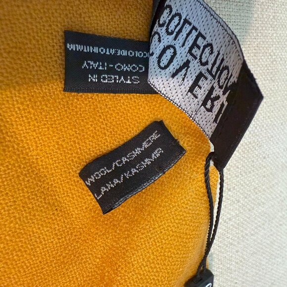 AS-IS wool cashmere COVERI Collection NWT NEW scarf YELLOW fringe styled ITALY - Picture 4 of 9